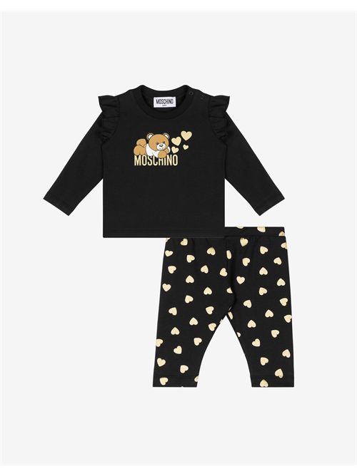 t-shirt e leggings bambina neri MOSCHINO KIDS | MBK01XLBA11/60100